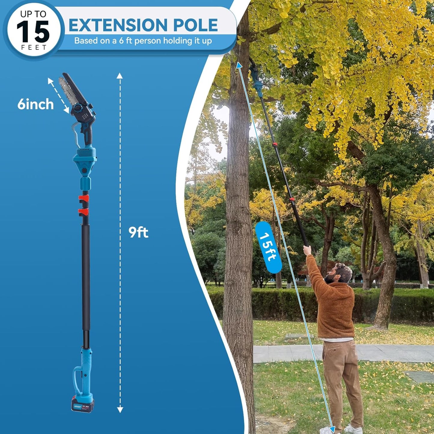 3-in-1 Pole Pruning Shears, Electric Pruning Shears & pole saws for tree trimming with 15.3ft Reach Pole,Cordless Pole Shears and Battery Pole Saw with 2 Pack 20V 4.0Ah Battery for Tree