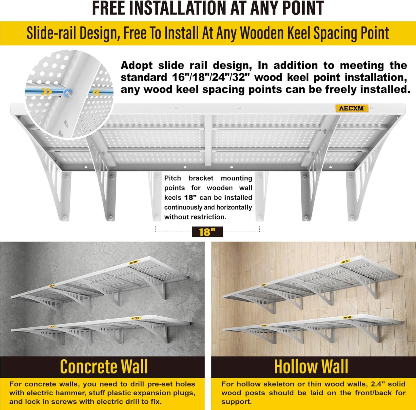 4-pack 2x3ft Adjustable Garage Wall Shelving 1120lbs Load Capacity Heavy Duty Wall Mounted Storage Shelf Metal Floating Shelves for Garage(White)
