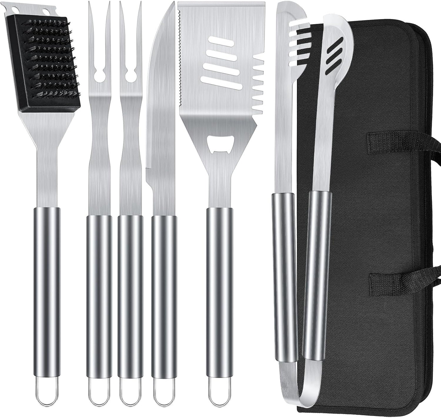 BBQ Grill Tools Set 16-inch Heavy Duty, 6 Pcs- Barbecue Utensils Kit for Camping, Kitchen, Outdoor Cooking,Suitable as a Gift for Men, Fathers, Friends