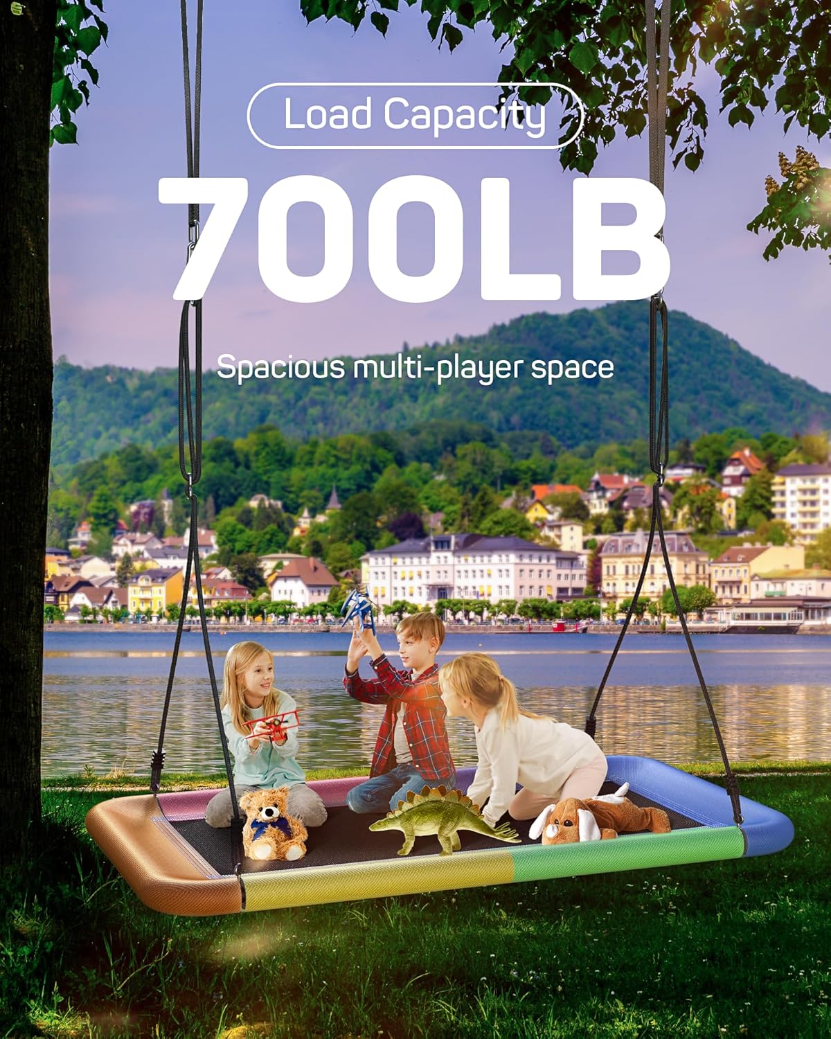 Tree Swing for Kids and Adults, 60" Waterproof Rectangle Platform Swing, 700lbs Heavy Duty with Adjustable Straps, Colorful