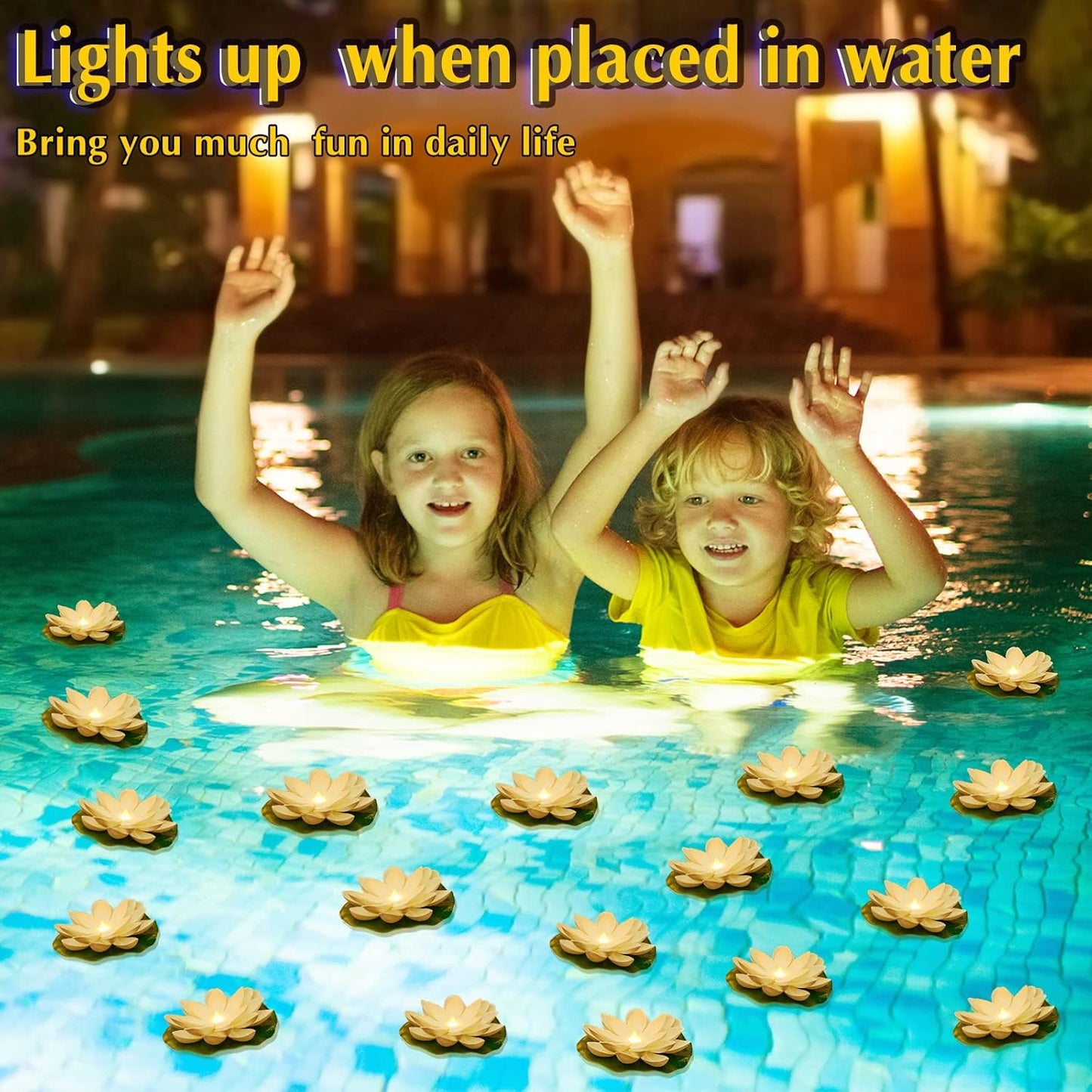 Liliful 36 Pcs Diwali Lotus Decoration Floating Lights Lotus Artificial Floating Flowers for Pool with LED Lights Battery Operated for Indian Puja Ganesh chaturthi Diwali(3.94 Inch,White)