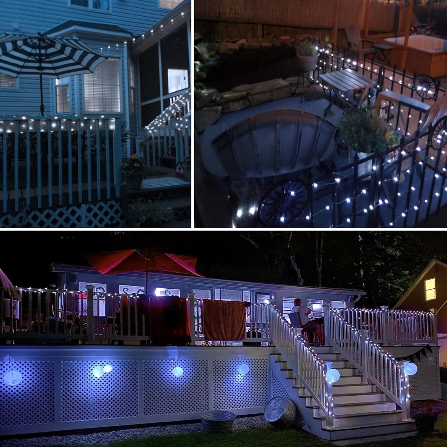 SANJICHA Extra-Long Solar String Lights Outdoor, 2-Pack Solar Powered Fairy Lights Waterproof, Silver Wire 8 Modes Solar Twinkle Light for Tree Garden Party Xmas Wedding Decor(Cool White)