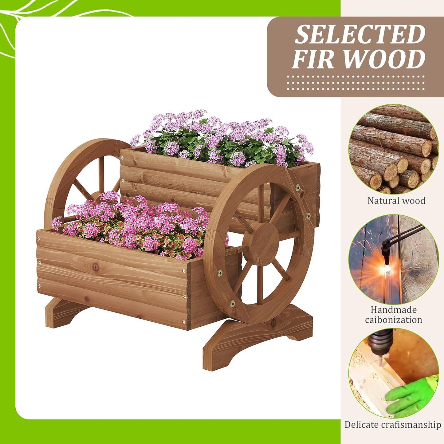Wooden Wagon Planter Outdoor Flower Cart with Wheels Garden Planter, Decor Planter for Patio Balcony Decoration Succulent Flower Pot for Indoor Backyard Balcon Yard Decor planters for Outdoor Plants