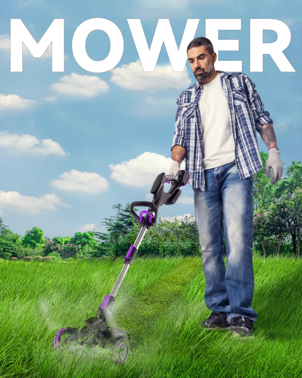 Weed Wacker Cordless, GearBrushless™, 3-in-1 Edger/Mower/Trimmer with Blade, 120 Min Runtime(with Two Batteries)