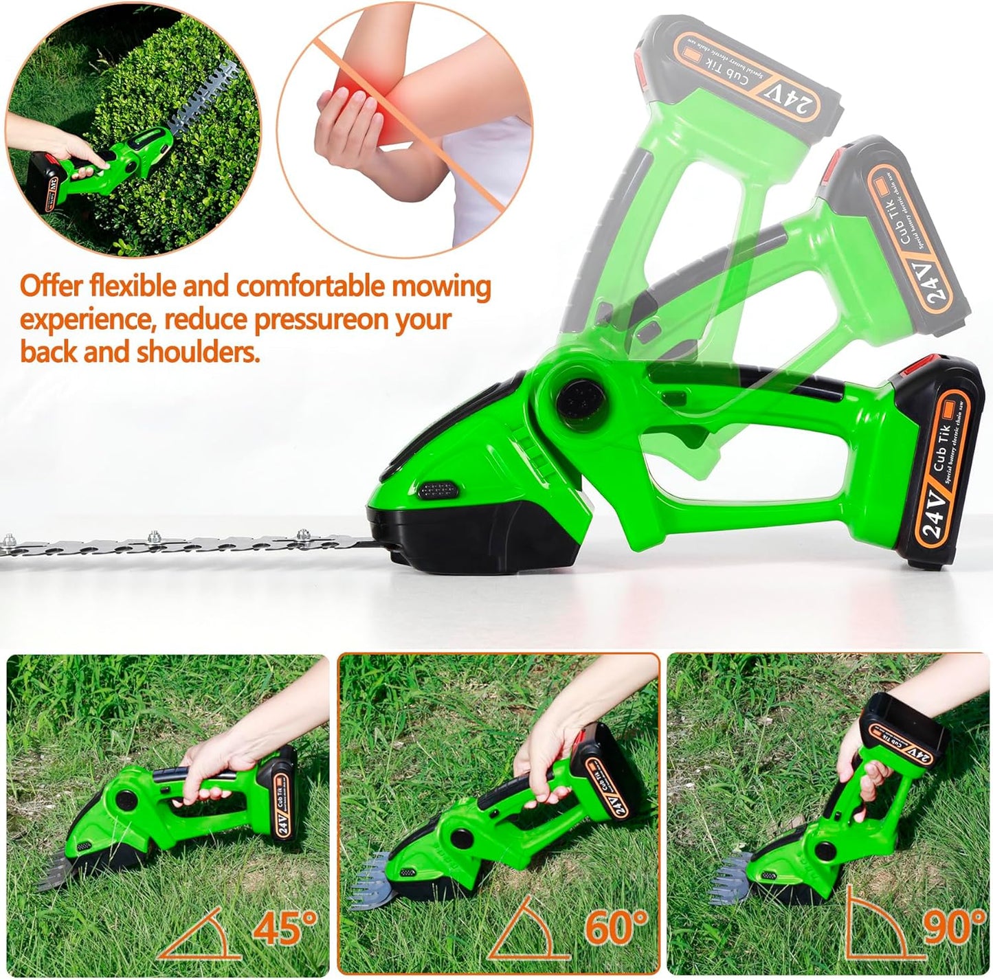 Hedge Trimmer Cordless with Battery and Charger 21V Electric Brush Grass Shrub Trimmer 2 in 1 Handheld Mini Grass Shears Grass Cutter Battery Powered Hedge Trimmer