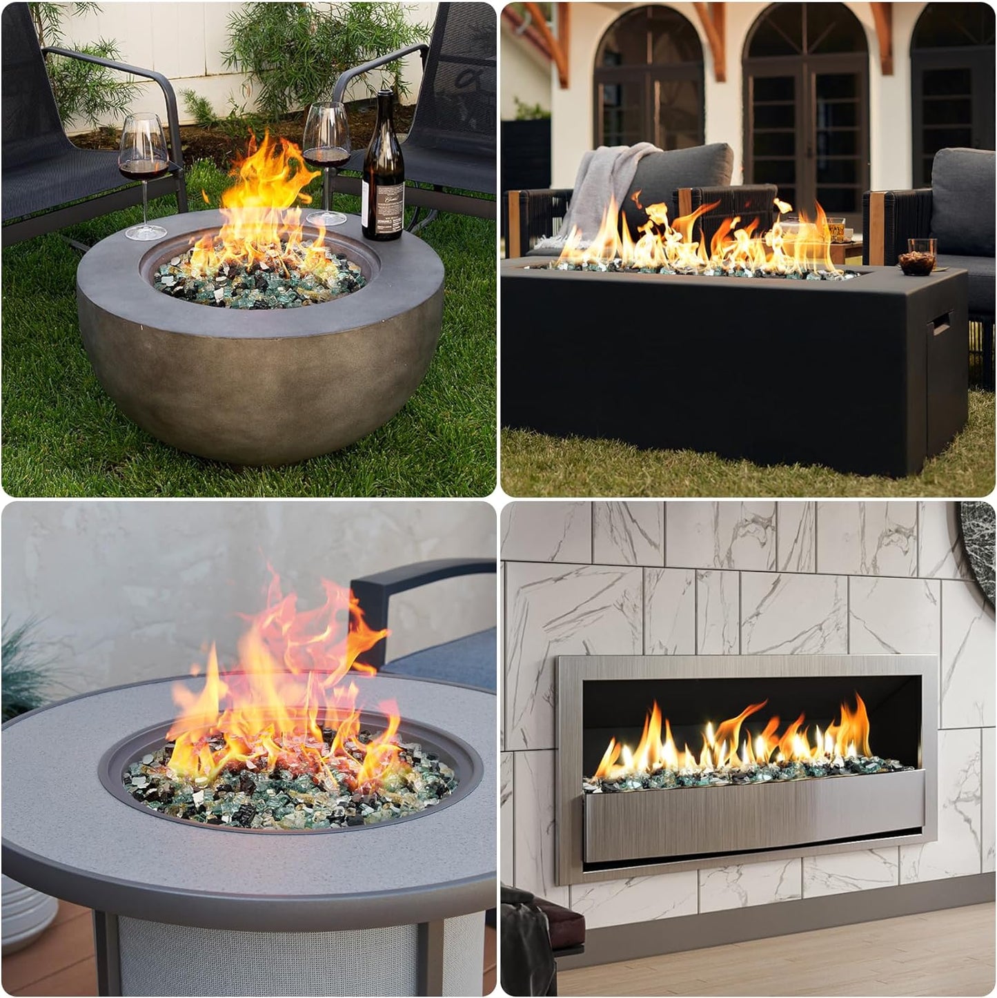 Mr. Fireglass 10 Pounds Blended Fire Glass - 1/4 Inch Mixed Colored High Luster Reflective Tempered Fireglass Rocks for Fireplace Fire Pit Table and Landscaping, Light Green+Onyx Black+Platinum