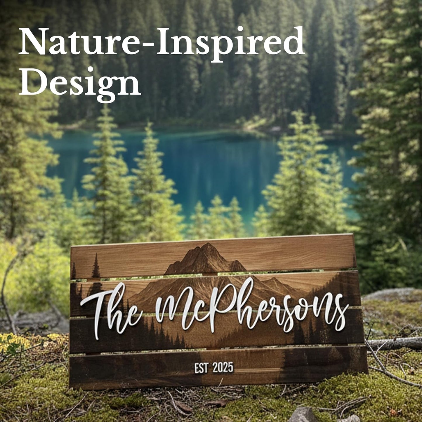 Custom Mountain Family Name Sign - Rustic Wood Wall Decor, Personalized Wedding & Gift for Anniversary Couples, Housewarming Gift for New Home