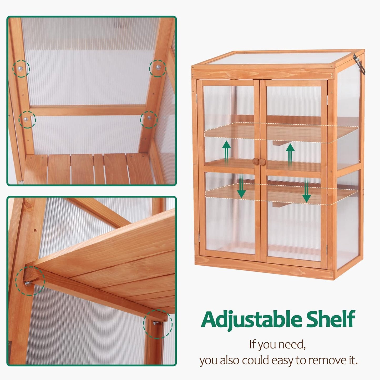 MCombo Wooden Cold Frame Greenhouse, Raised Flower Planter Shelf Protection for Outdoor Indoor Use, 0760 (Orange)