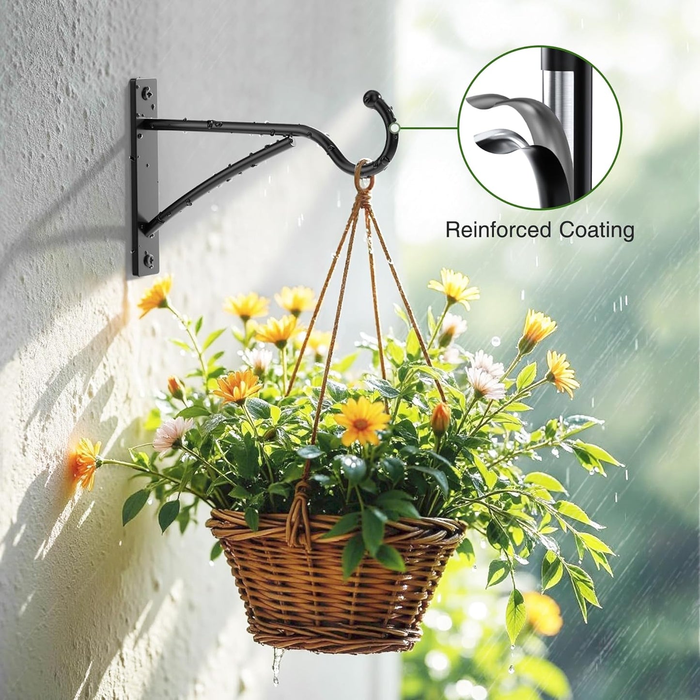 6 Inch 2 Pack Outdoor Plant Hanging Hooks for Wall:Metal Bracket for Hanging Baskets, Bird Feeders, Wind Chimes, Flower Baskets, Yoga Mat, Lanterns, Black