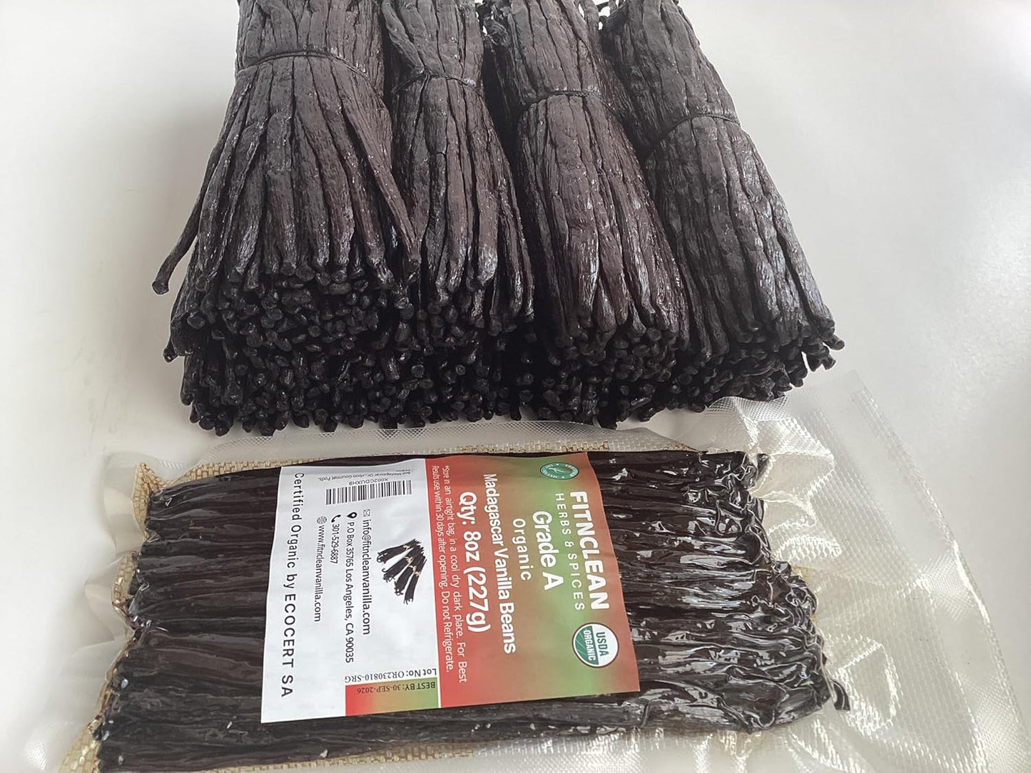 8oz Madagascar Organic Vanilla Beans Grade A. Certified USDA Organic. Fresh 6"-8" for Cooking, Baking and Extract by FITNCLEAN VANILLA| 0.5 lb Bulk NON-GMO Whole Bourbon Gourmet Pods.