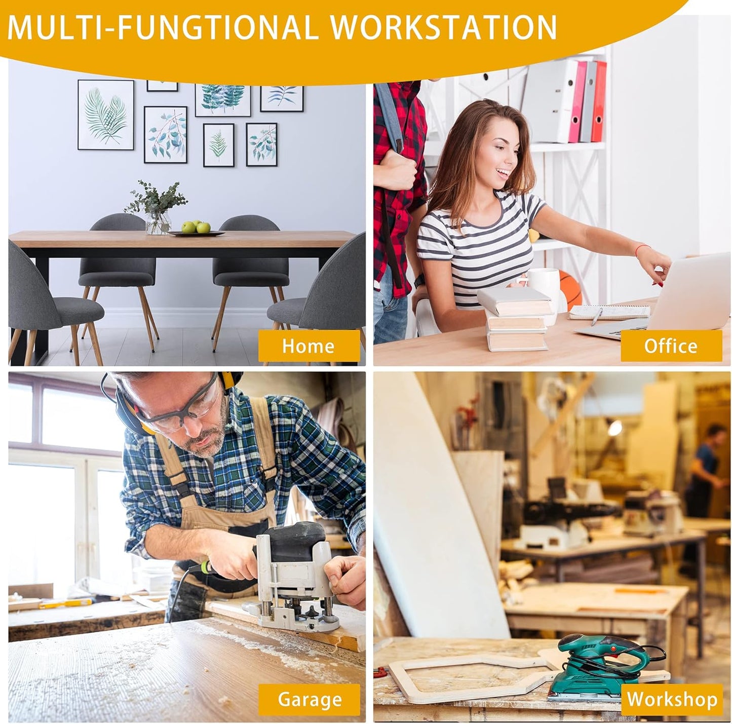 48" Heavy-Duty Adjustable Workbench for Garage, Rubber Wood Shop Table W/Rubber Pads, Hardwood Workstation Weight Capacity Over 2000 Lbs