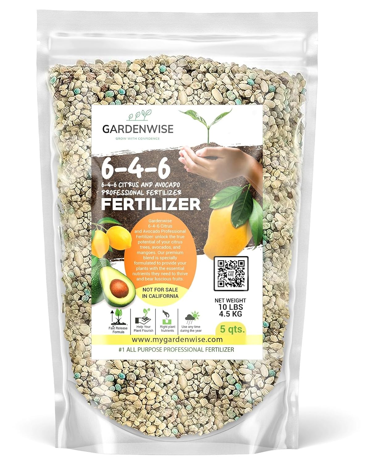 6-4-6 Avocado and Citrus Tree Professional Fertilizer Plant Food for Outdoor/Indoor Gardening; Quick-Release Nitrogen Fertilizer; Orange, Lime, Avocado and Lemon Tree Fertilizer (20 QUARTS)