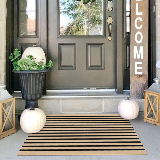 IOHOUZE Striped Area Rug 2'x3' Front Door Rugs Small Washable Area Rug for Front Porch, Spring Summer Welcome Door Mats Outdoor Indoor, Doormat for Entryway Porch Entrance, Tan/Black