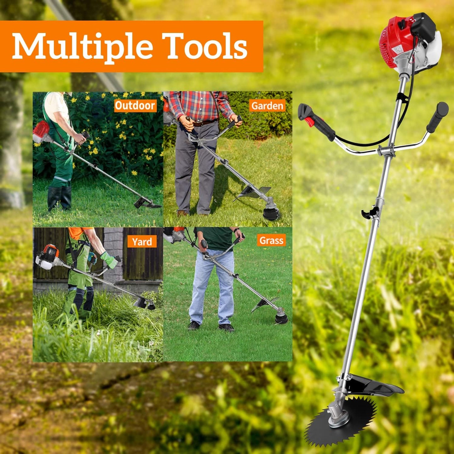 COOCHEER Brush Cutter Gas Powered 58cc, 4 in 1 Weed Wacker, 2-Cycle String Trimmers Gas Brush Cutter Straight Shaft Gas Grass Trimmer for Lawn and Garden Care Trimming, Red