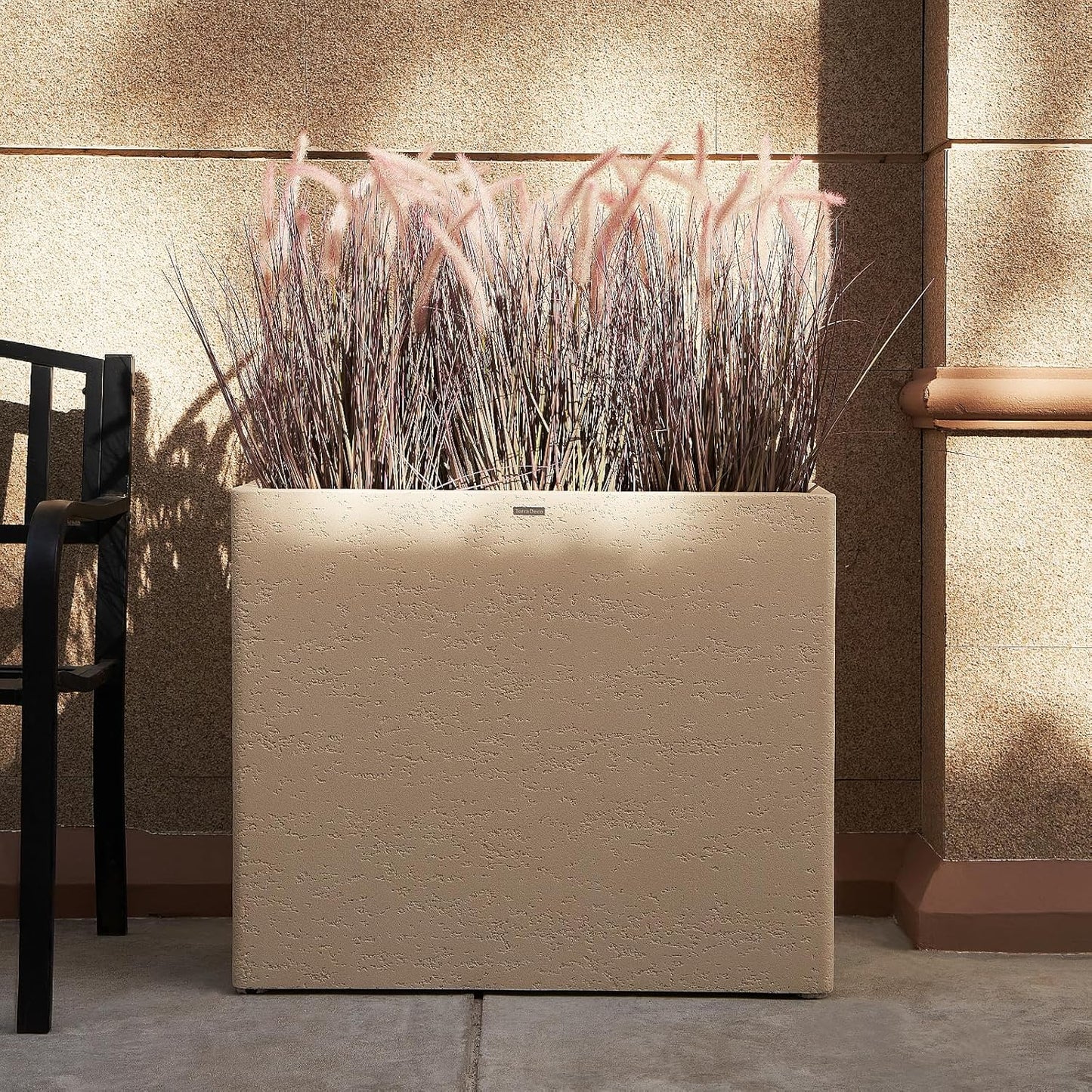 Tall Rectangular Composite ConcretePlanter（30Lx12Wx25H，66 Pounds）,Durable All-Weather Use with Drainage Holes,Large Rectangular Planter for Outdoor Indoor Plants