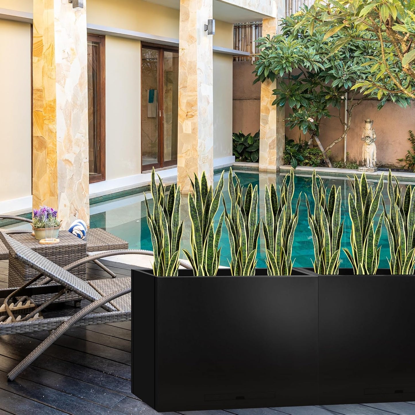 KOL 3ft 2PCS Artificial Snake Plant, 32 PVC Lifelike Leaves, 35in Faux Sansevieria for Indoor Home & Garden Decor, Potted Mother-in-Law's Tongue Plants, Yellow