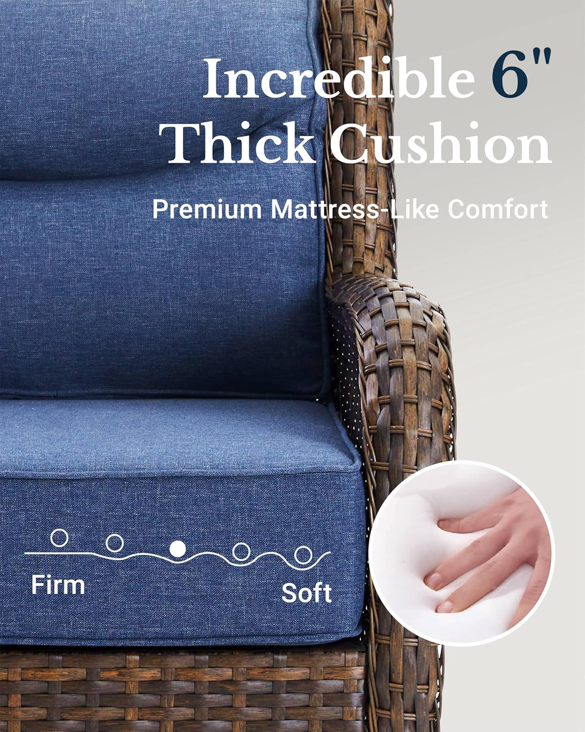 HILLGA Luxury Patio Furniture Set with 6-inch Thick Cushion, Outdoor Sectional Sofa and Coffee Table, 2PCS Wicker Conversation Set for Deck Yard and Poolside, Blue (V2)