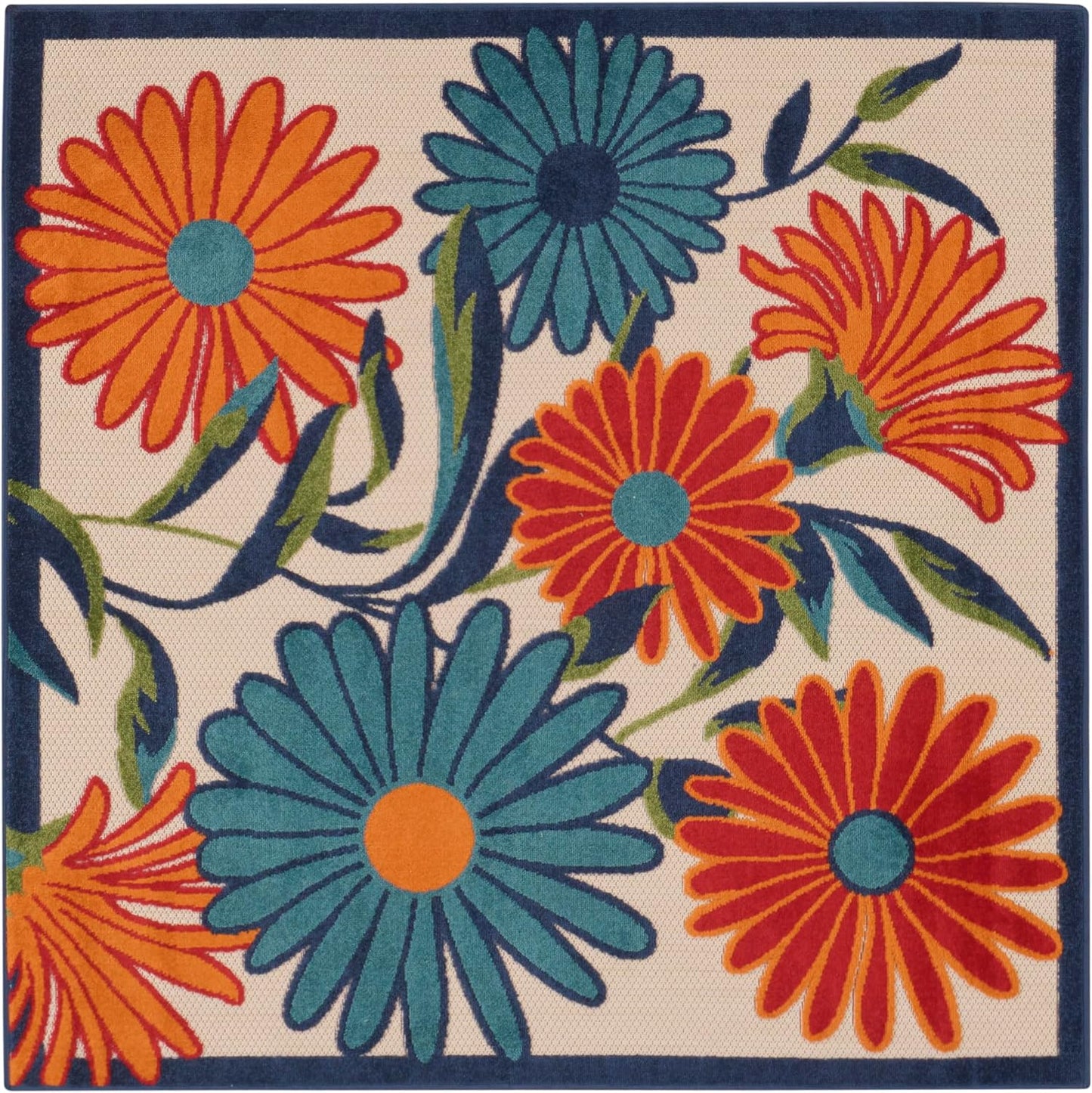 Nourison Home Aloha Multicolor 5' x Square Area Rug, Easy Clean, Non Shedding, Bed Room, Living Room, Dining Room, Kitchen (5' Square)