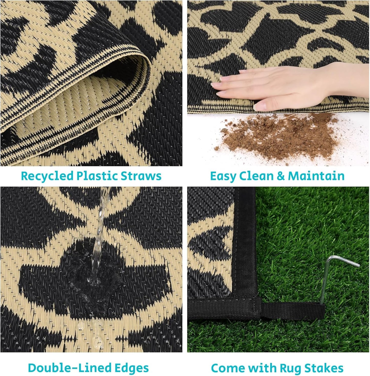 HEBE Outdoor Rug Waterproof 8x10, Reversible Plastic Straw Rug RV Camping Rug, Indoor Outdoor Patio Mat Clearance, Outside Carpet for Porch,Deck,Camper,Balcony,Backyard,Picnic