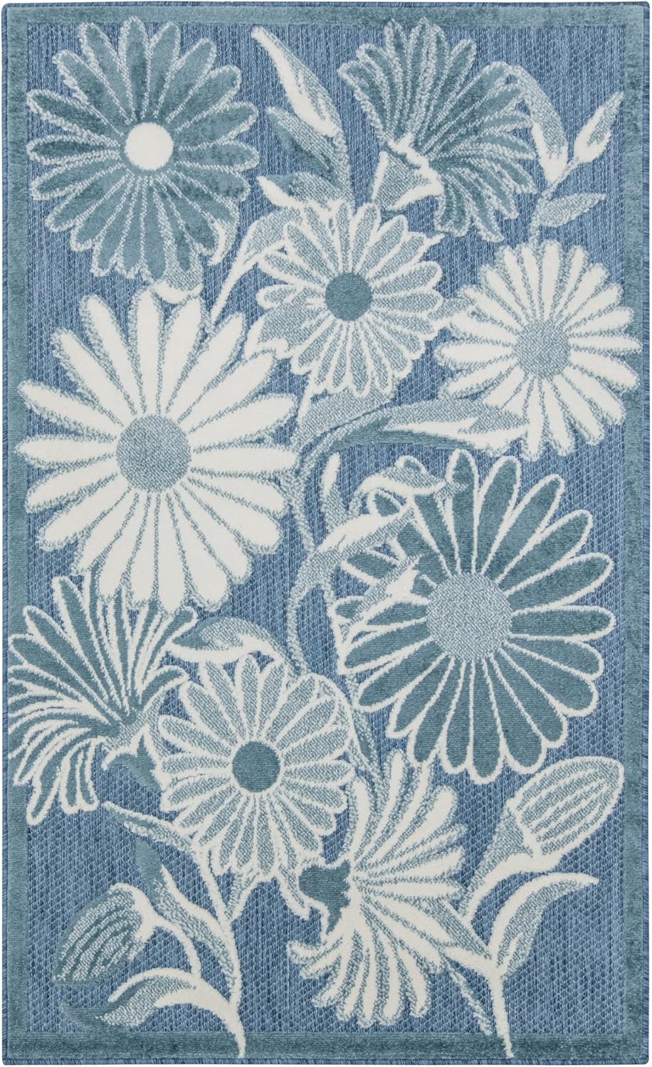 Nourison Aloha Blue 2'8" x 4' Area Rug - Easy Clean, Non Shedding, Bed Room, Living Room, Dining Room, Kitchen (3' x 4')