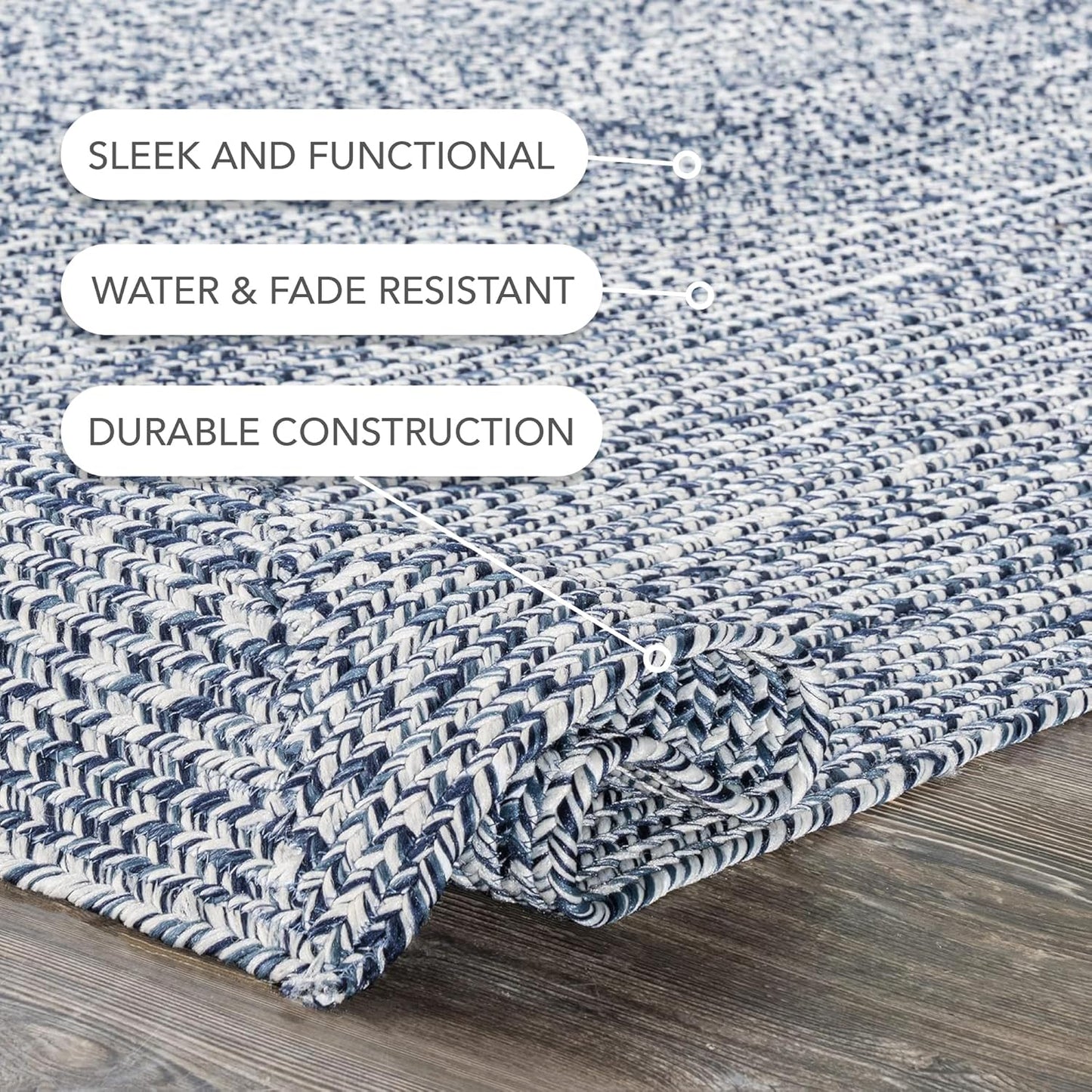 nuLOOM 6' x 9' Solid Hand Braided Indoor/Outdoor Area Rug, Pet-Friendly, High Traffic, Weather Resistant, for Patio, Balcony, Bedroom, Living, Dining Room, Wynn Navy