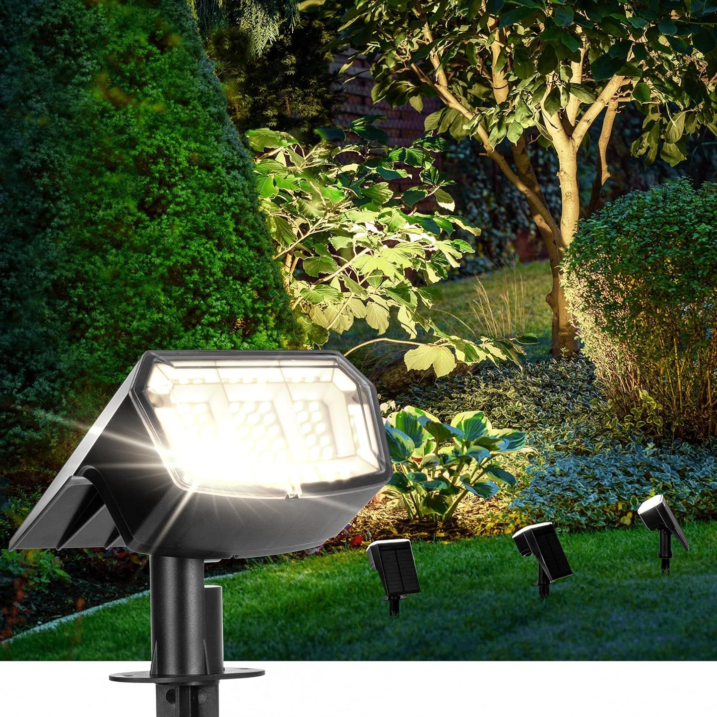 Solar Spot Lights Outdoor 63 LED 3 Lighting,Waterproof IP65 Modes Spotlights for Outside House Yard Garden Landscape Lights 4 Pack (Natural Light)