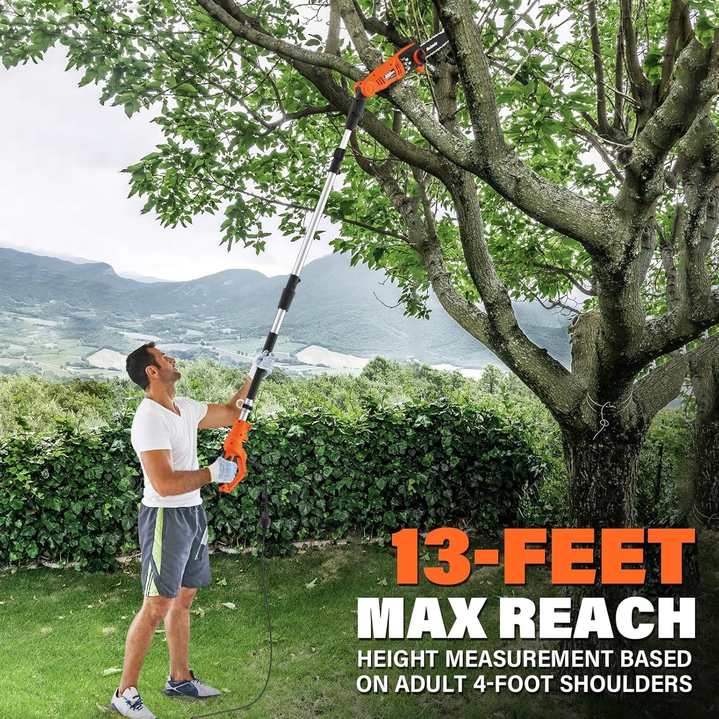 MAXLANDER 8-Inch Electric Pole Saw Corded - 6 Amp Pole Saws for Tree Trimming, 15-Feet MAX Reach Pole Saw, 31ft/s Cutting Speed - Easy Tree Trimming & Tool-Free Setup
