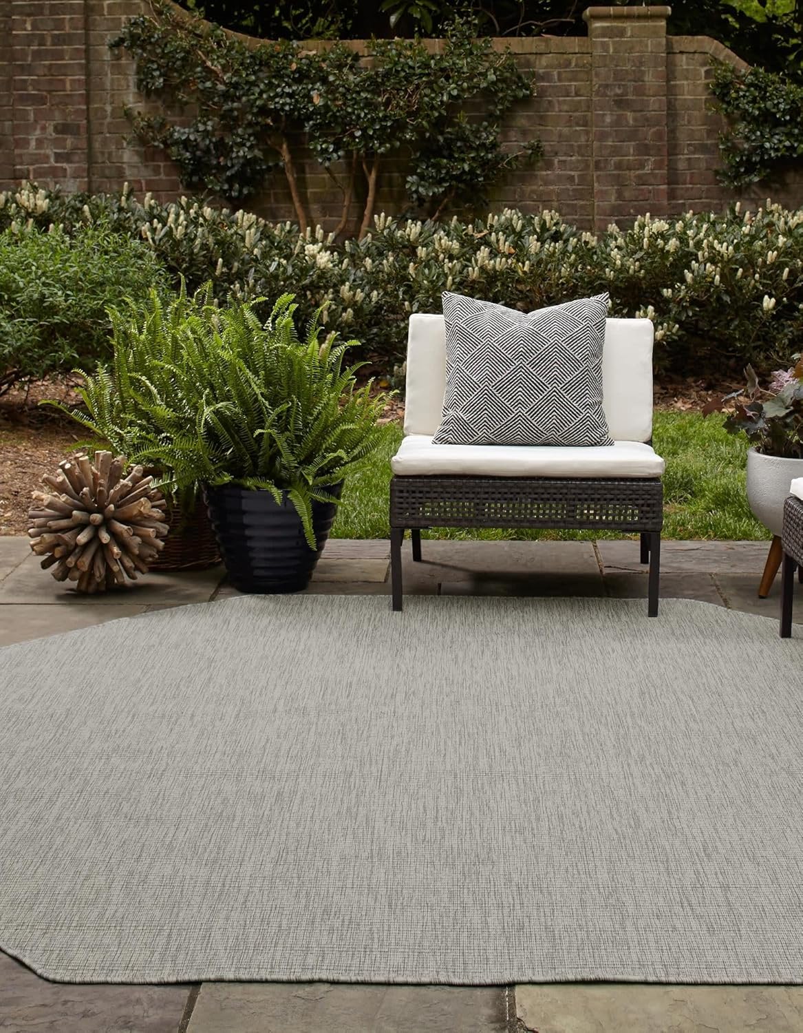 Unique Loom Collection Casual Transitional Solid Heathered Indoor/Outdoor Flatweave Area Rug (5' 1" Octagon, Light Gray/Ivory)