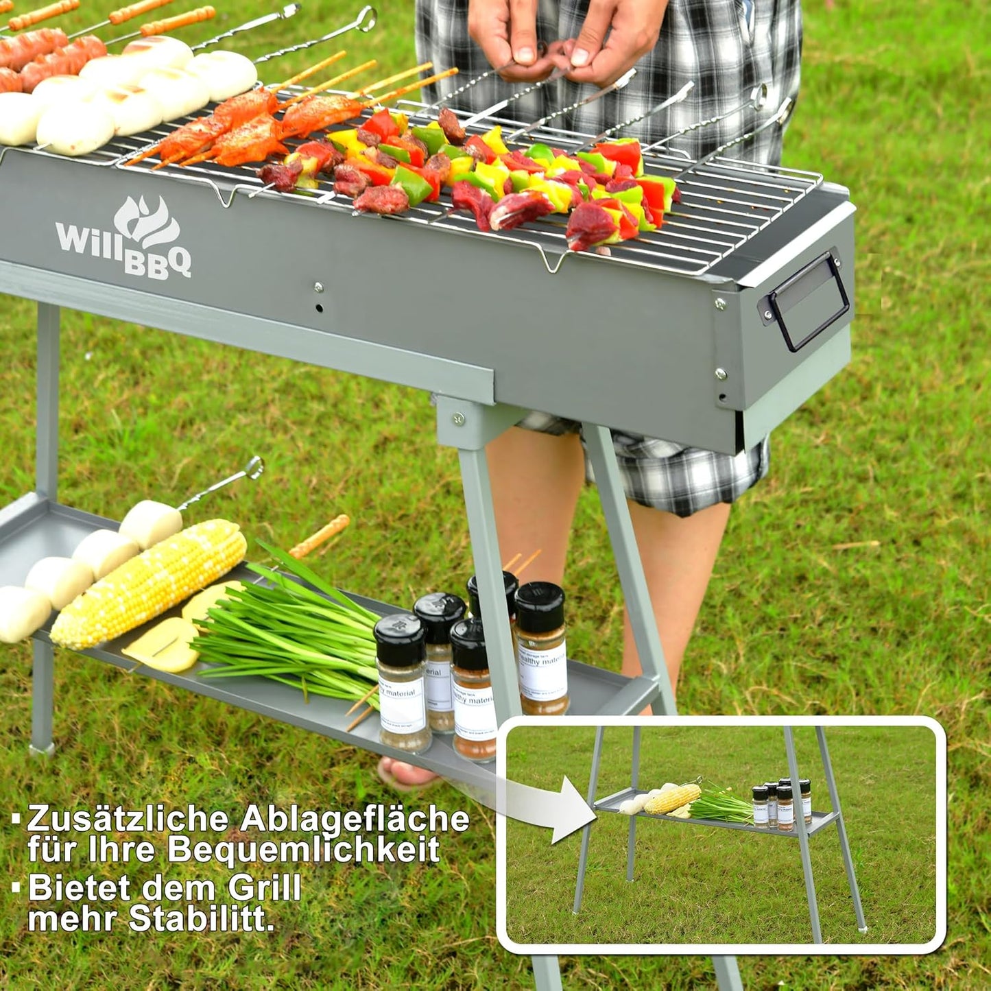 Charcoal Grills Commercial Quality Portable Multiple Size Hibachi BBQ Lamb Skewer Folded Camping Barbecue Grill for Garden Backyard Party Picnic Travel Outdoor Cooking Use(39.4x7.1x5.1 inch)