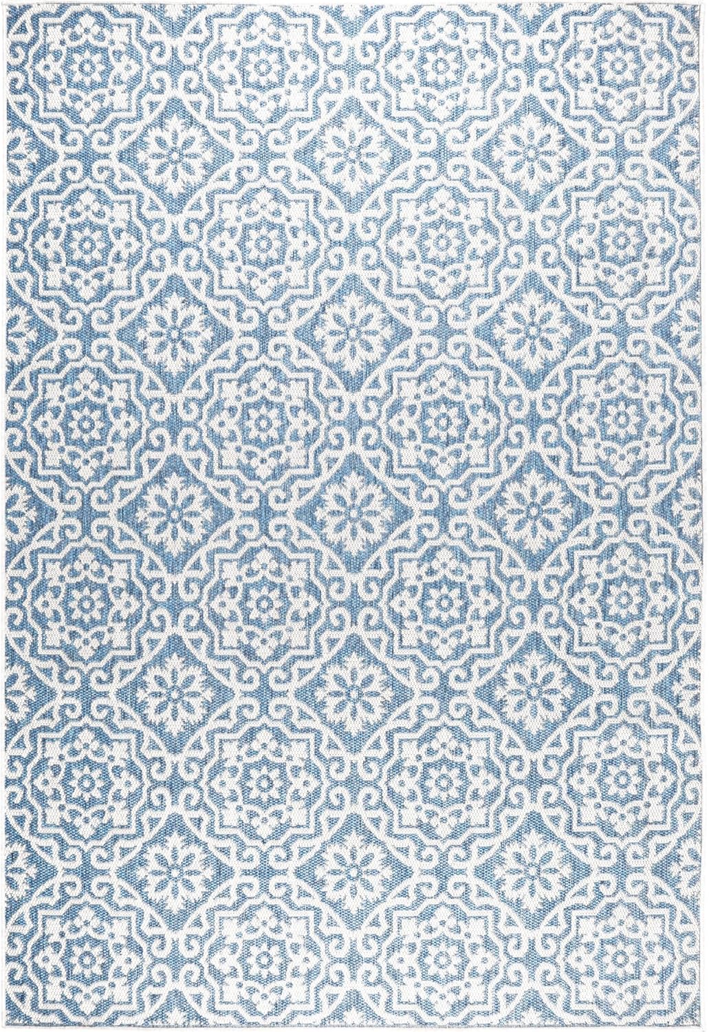 Nicole Miller New York Patio Country Julia Transitional Geometric Indoor/Outdoor Area Rug, Blue/Grey, 3'11"x5'2"