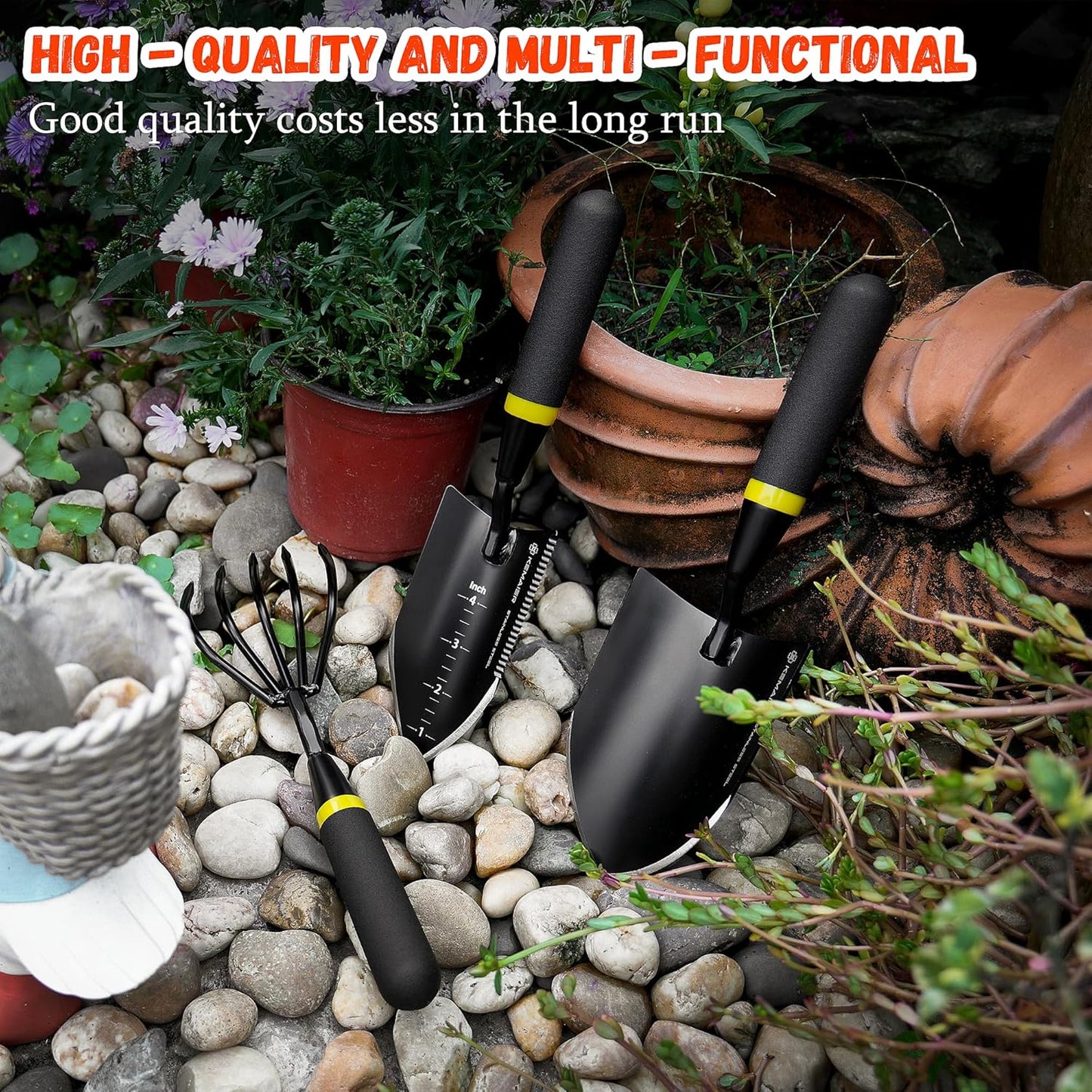 Heavy Duty Stainless Steel Garden Tool Set - Thoughtfully Crafted for Outdoor Patio Use, Perfect for Both Men and Women. Includes Gardening Trowel, Transplanting Shovel, and Hand Cultivators
