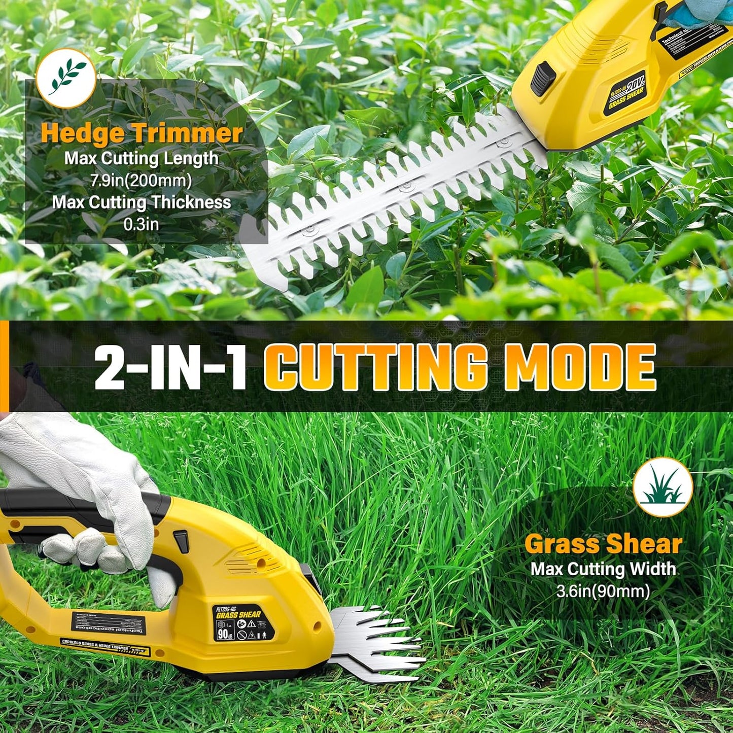 Cordless Grass Shear & Hedge Trimmer for DEWALT 20V Battery, 2 in 1 Handheld Electric Shrubbery Trimmer, Bush Trimmer for Yard & Garden, Lawn(Tool Only)