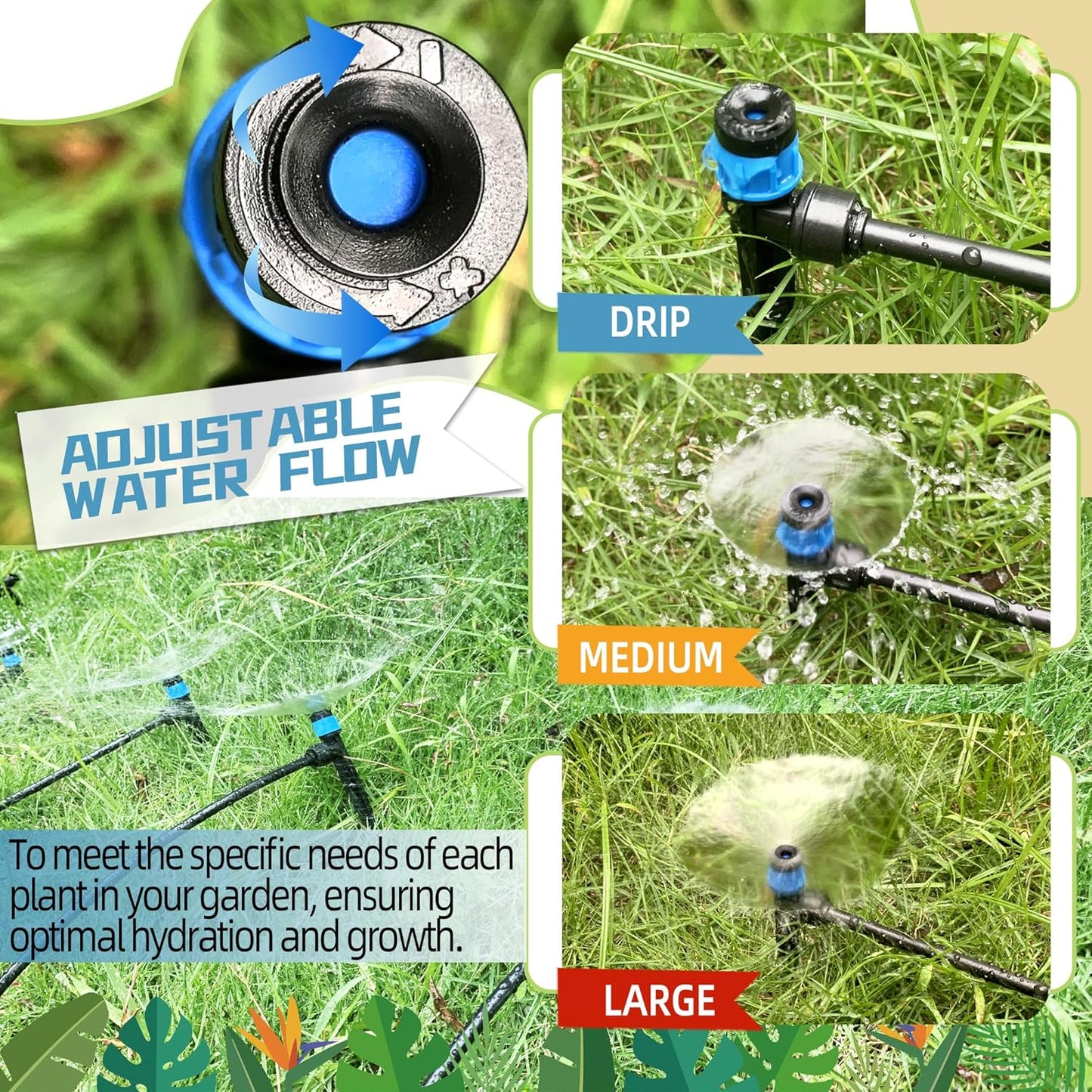 30PCS Push-to-Fit Drip Irrigation Emitters for 1/4 inch Irrigation Tubing, Adjustable 360 Degree Vortex Drip Emitters with Stake, Irrigation Dripper Sprinklers for Drip Irrigation System