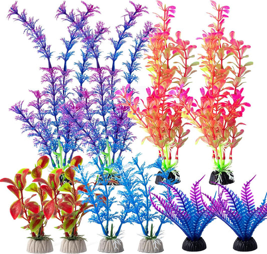 COMSUN 10 Pack Artificial Aquarium Plants, Small Size 4 inch Approximate Height Fish Tank Decorations Home Décor Plastic Blue