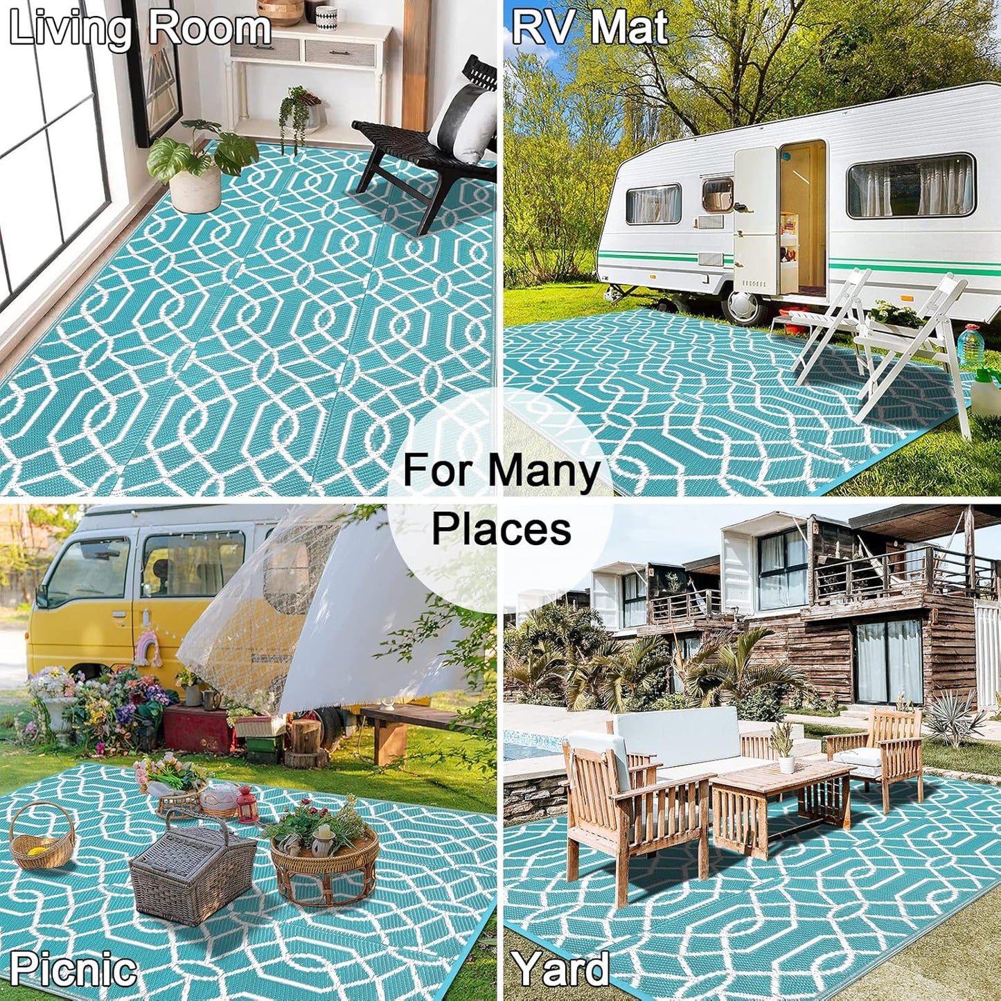 HEBE Outdoor Rug Waterproof 5x8, Reversible Plastic Straw Rug RV Camping Rug, Indoor Outdoor Patio Mat Clearance, Outside Carpet for Porch,Deck,Camper,Balcony,Backyard,Picnic