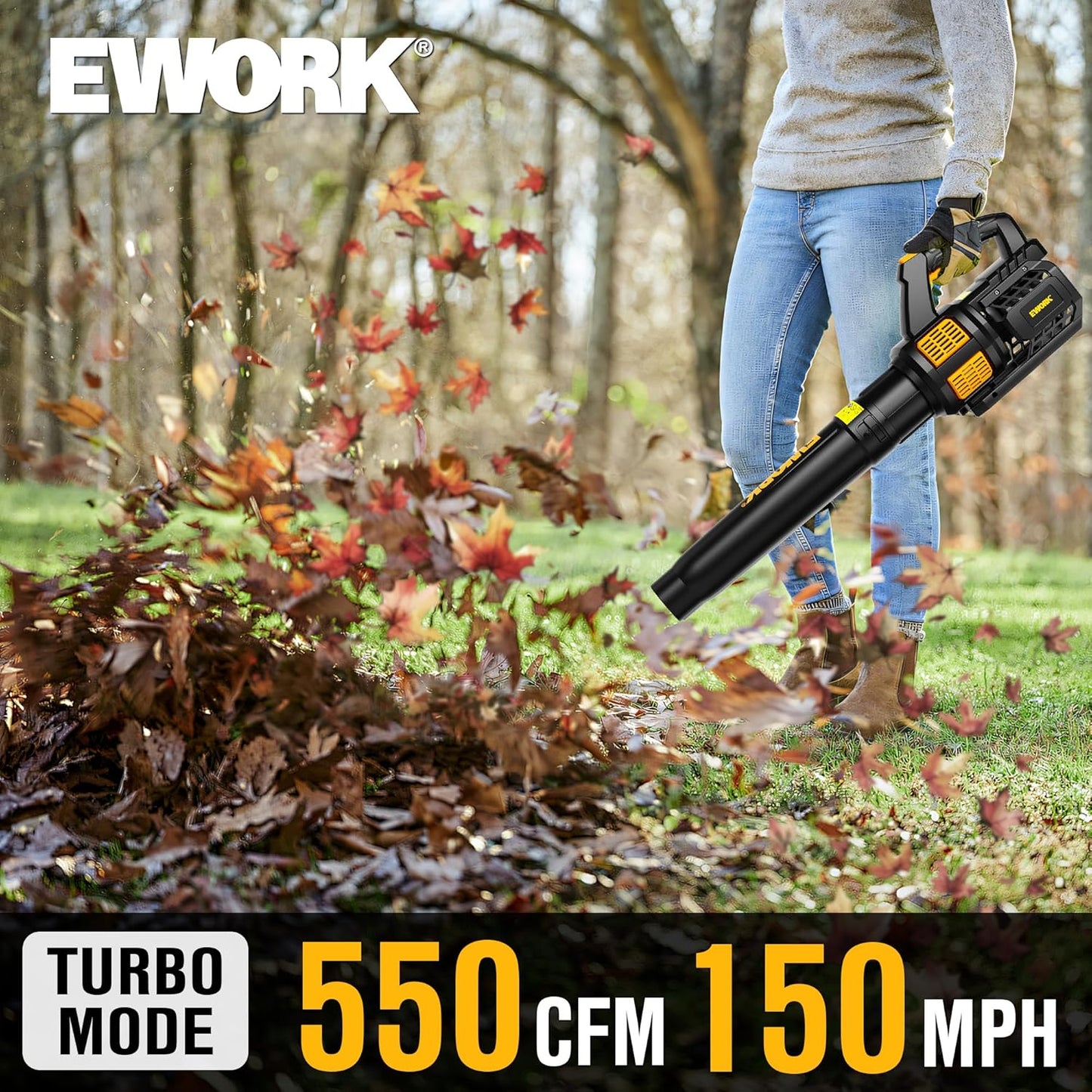 Leaf Blower Cordless 20V Powerful Electric Leaf Blower with 2x4.0Ah Batteries and Charger, Variable Speed & Turbo, Up to 550CFM and 150MPH Lightweight Battery Powered Leaf Blowers for Lawn Care, Patio