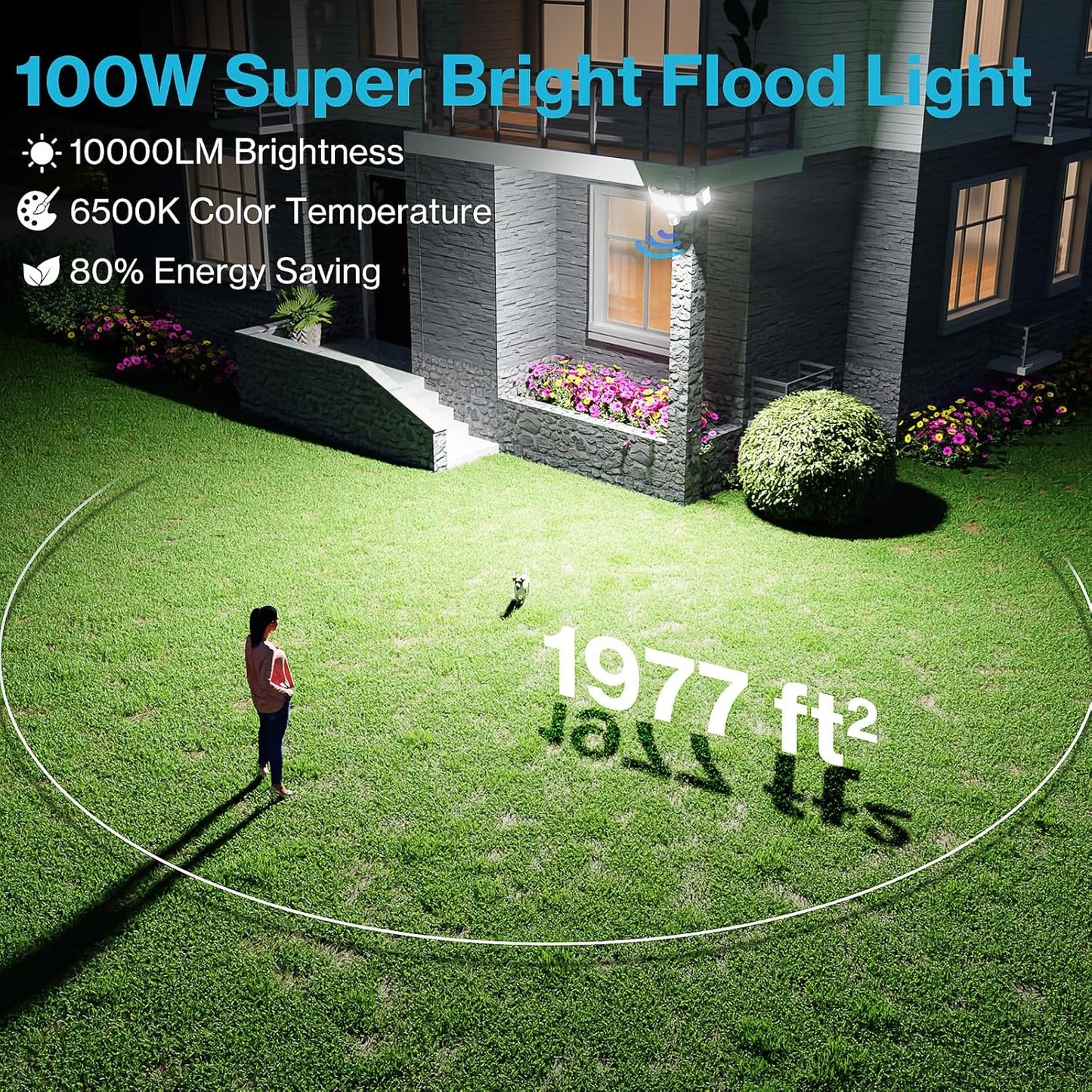 Olafus 100W Motion Sensor Outdoor Lights, 10000LM 6500K Daylight Flood Lights Outdoor Motion Sensor, Dusk to Dawn Outdoor Lighting, IP65 Waterproof Motion Detector Lights for Outside, White
