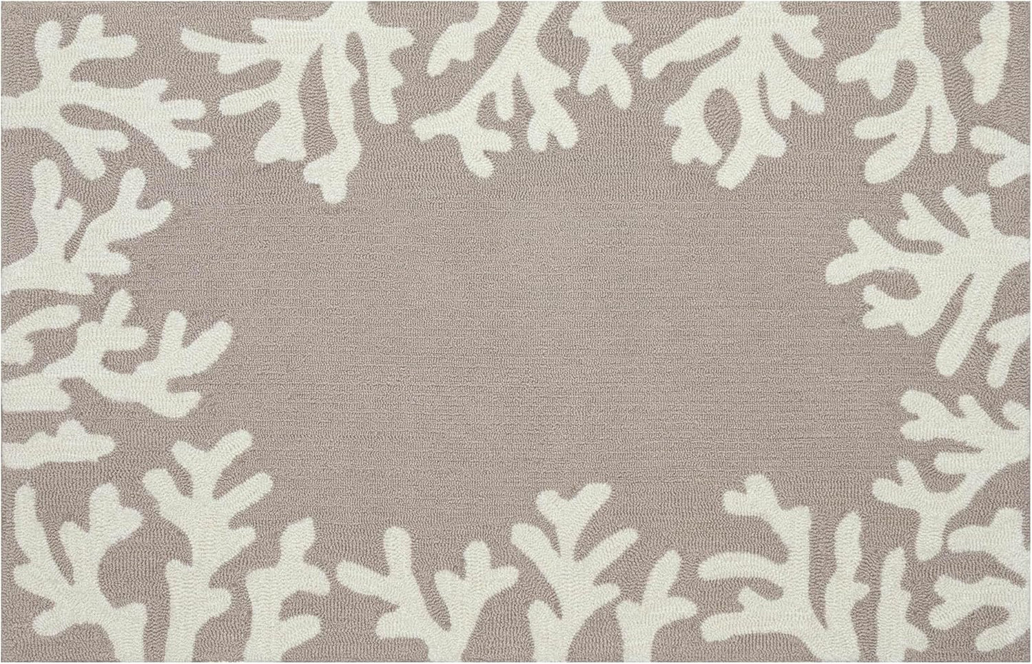 Liora Manne CAPRI Indoor/Outdoor Handmade Synthetic Blend Durable Area Rug - Traditional Border Coastal Beach Accent (Coral Border Silver) (2'6" x 4')