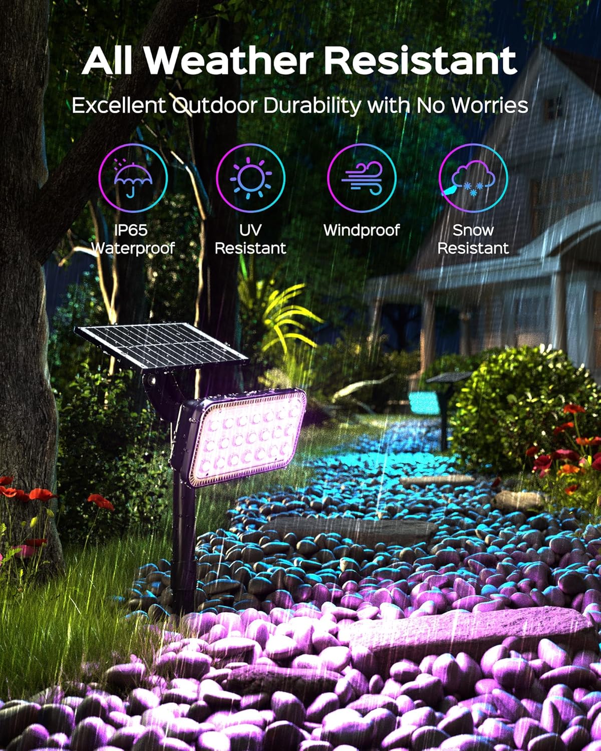 JACKYLED Solar Spot Lights Outdoor, 84 LED 7 Color Changing Solar Lights Outdoor Waterproof with 9 Modes, 360 Adjustable Landscape Spotlights for Halloween Xmas Decorations, Yard, Garden, Path, 4 Pack