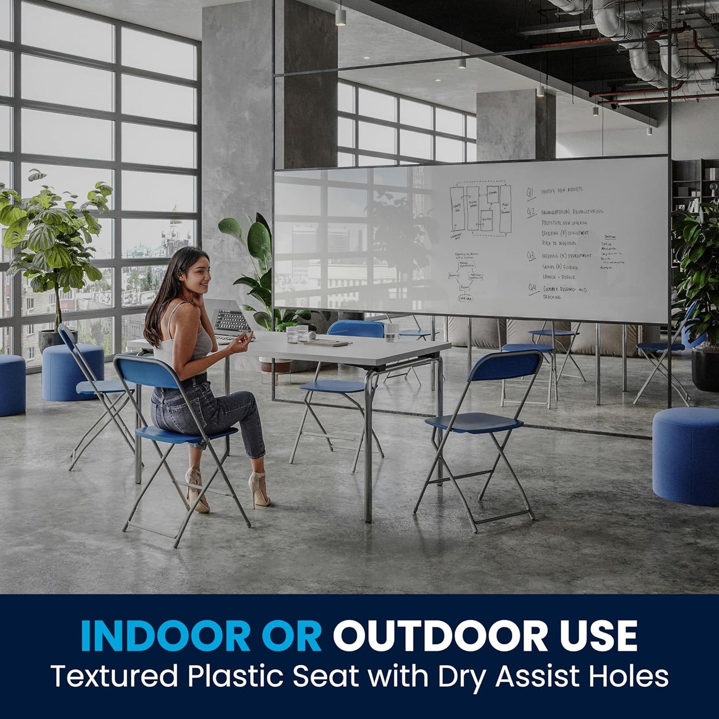 Flash Furniture Hercules Series Plastic Folding Chair - Blue - 4 Pack 650LB Weight Capacity Comfortable Event Chair-Lightweight Folding Chair