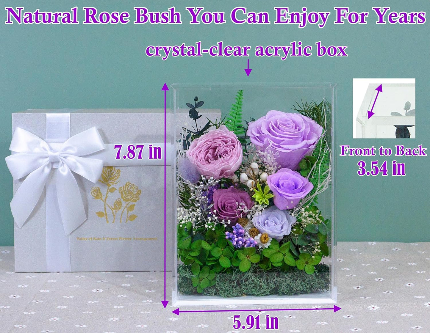 Valley of Rain & Forest Long-Lasting Real Flowers, Handcrafted Preserved Rose Bush For you to Send Love for All Occasions, Floral Arrangement for Indoor Decoration (Purple Rose)