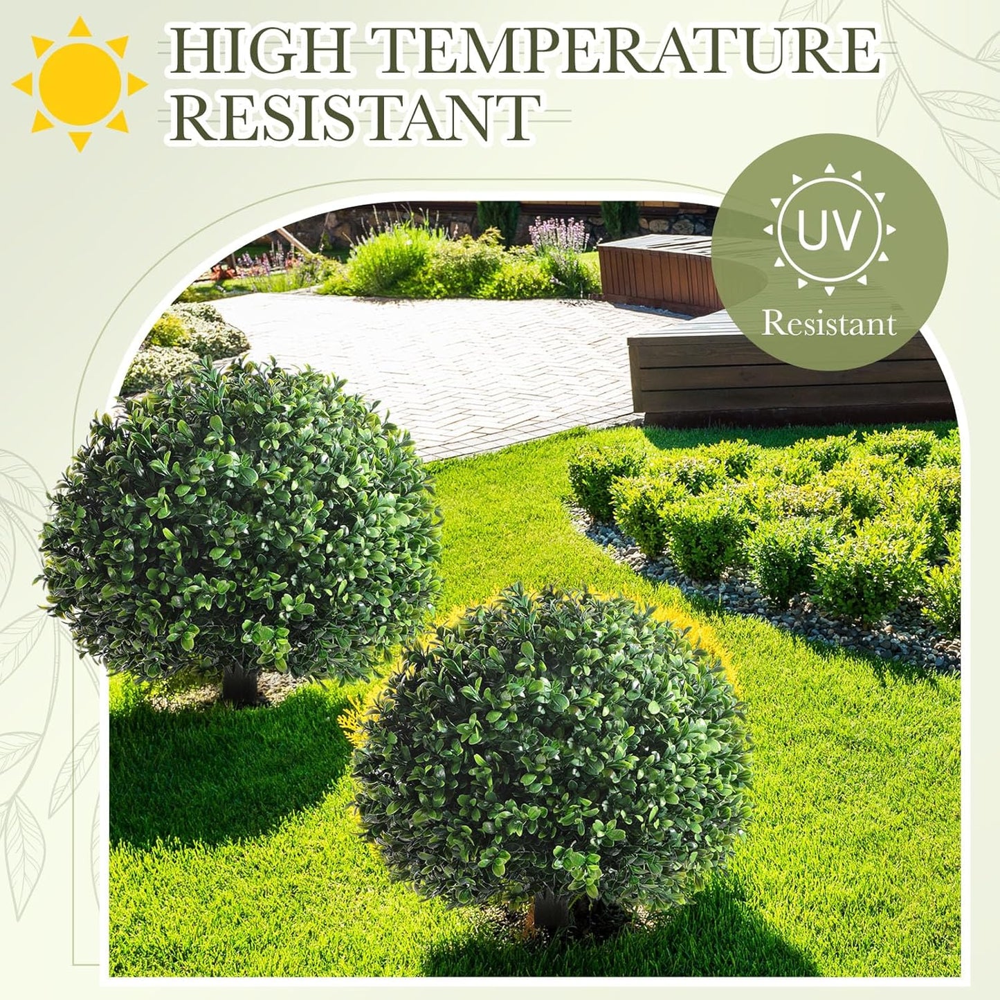 Yunlly 6 Pack 18" Artificial Boxwood Ball Bush Topiary Trees Fake Outdoor Plants, Realistic UV Resistance Faux Shrubs with Spike Greenery Topiary for Front Porch Garden Yard Patio Indoor (Green)