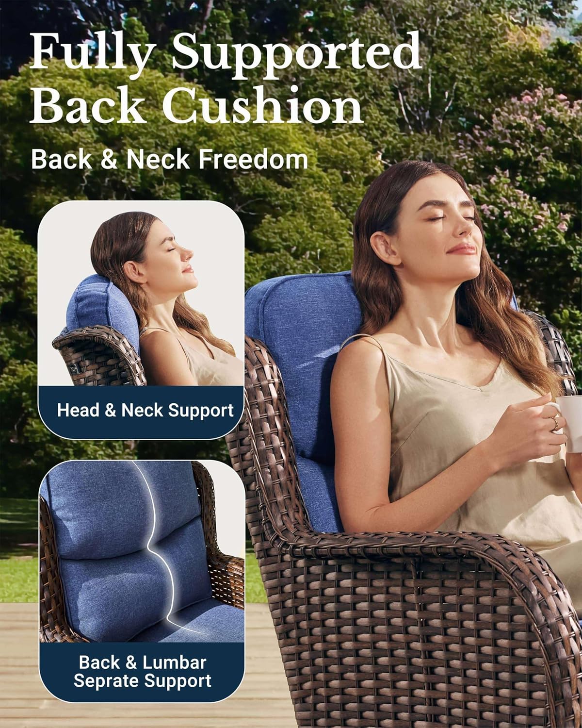 HILLGA Luxury Patio Furniture Set with 6-Inch Thick Cushions, High Back Outdoor Swivel Rocker Chairs and Patio Couch, 13-Piece All Weather Conversation Set for Porch Deck Pool Yard, Blue (V3)