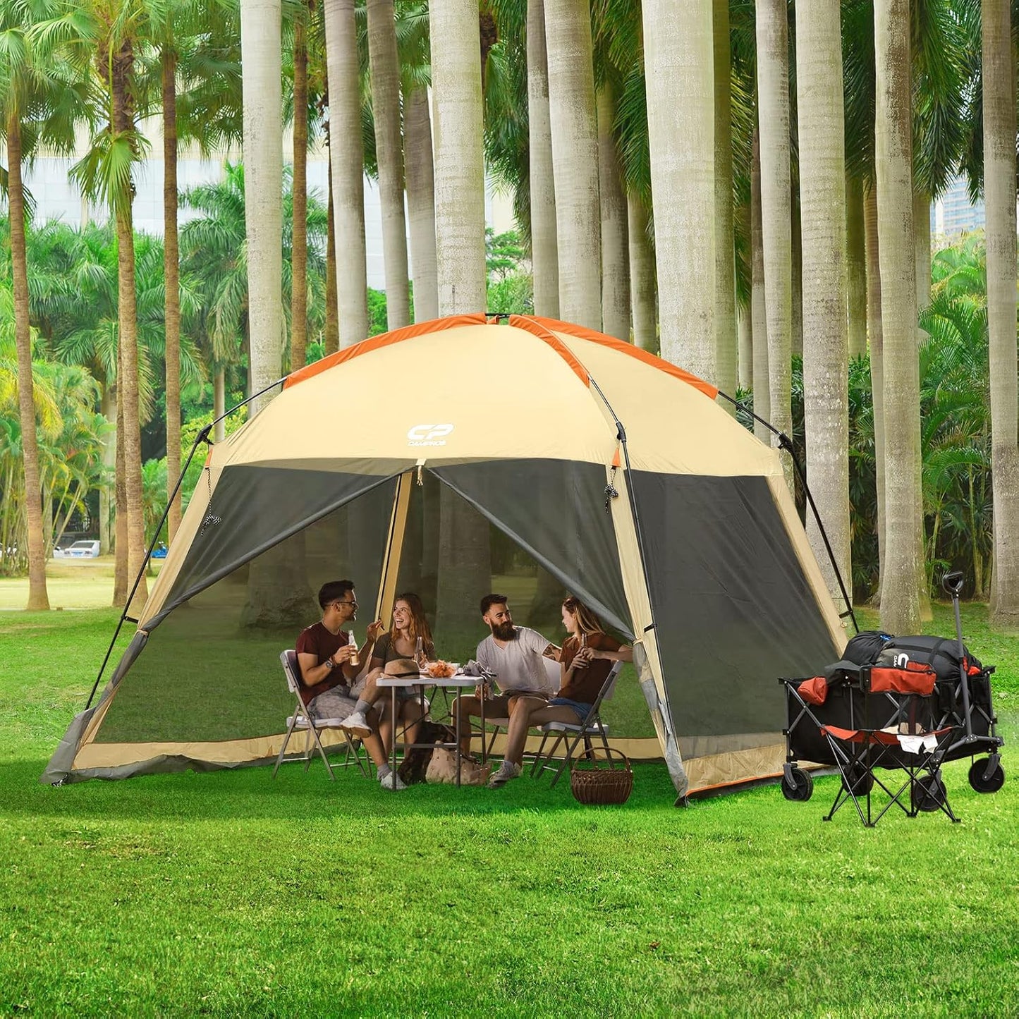 CAMPROS CP Screen House 12 x 12 Ft Screened Mesh Net Wall Canopy Tent Screen Shelter Gazebos for Patios Outdoor Camping Activities - Beige