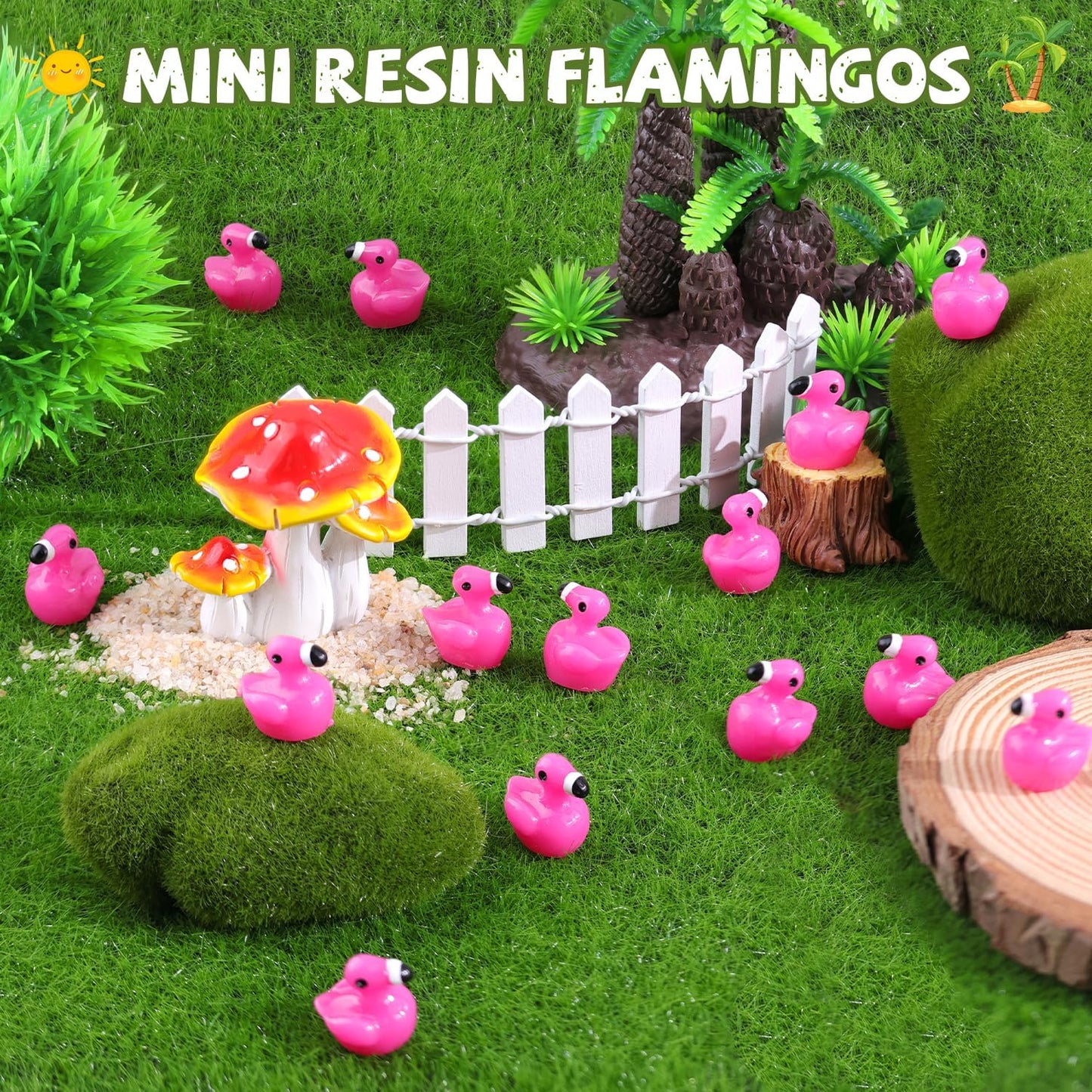 200PCS Mini Resin Animals Cute Rose Pink Tiny Flamingo Ducks, Miniature Figures to Hide, Small Animal Toys Accessories Bulk for Topper Garden Dollhouse Landscape Aquarium Ornaments DIY Crafts & Decor