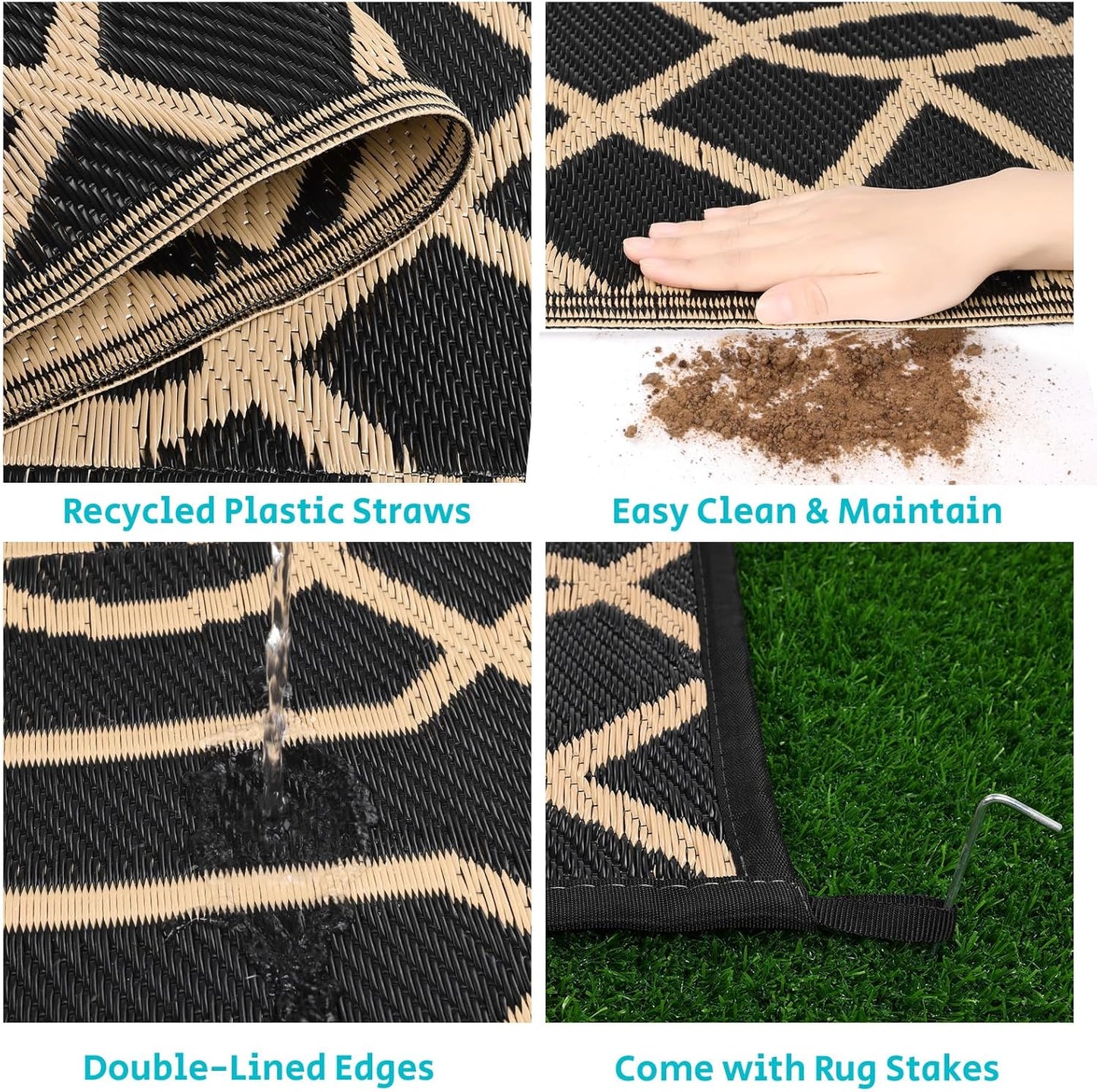 HEBE Outdoor Rug Waterproof 6x9, Reversible Plastic Straw Rug RV Camping Rug, Indoor Outdoor Patio Mat Clearance, Outside Carpet for Porch,Deck,Camper,Balcony,Backyard,Picnic