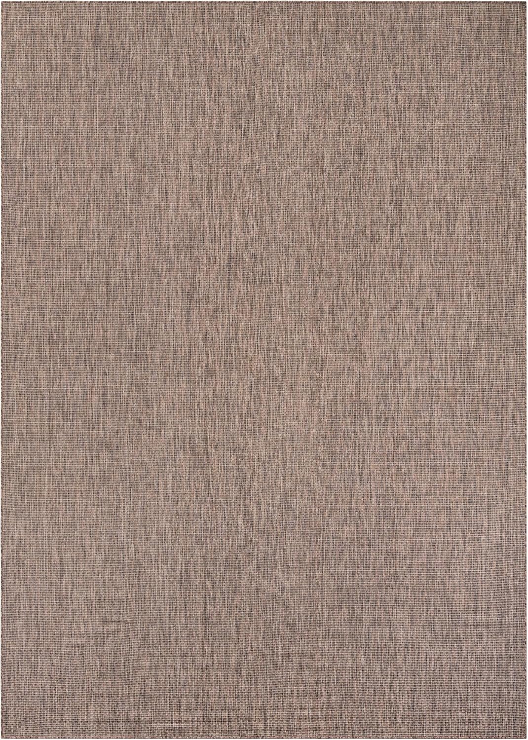 Unique Loom Outdoor Solid Collection Area Rug (10' x 14' 1" Rectangle Light Brown/Ivory)