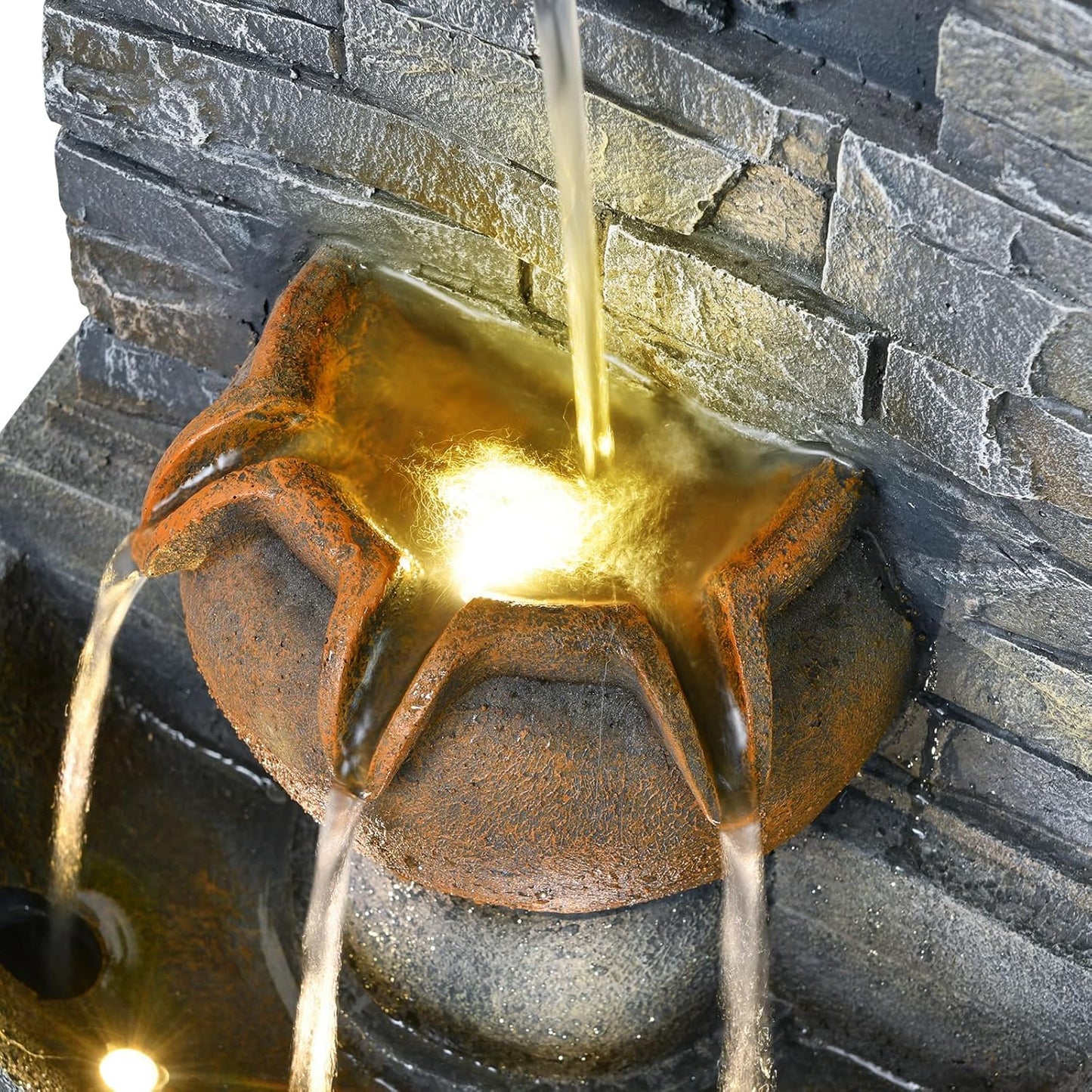 42'' Outdoor Garden Floor-Standing Water Fountain Lion Head Stone with Lights Outdoor Waterfall for Patio, Backyard, Deck, Porch and Home Art Decor