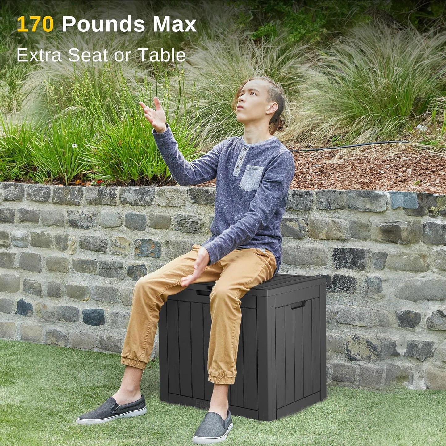 EAST OAK Outdoor Storage Box, 31 Gallon Deck Box, Waterproof Resin Storage Bin for Patio Cushions, Gardening Tools, Accessories, Lockable, UV Resistant, Black