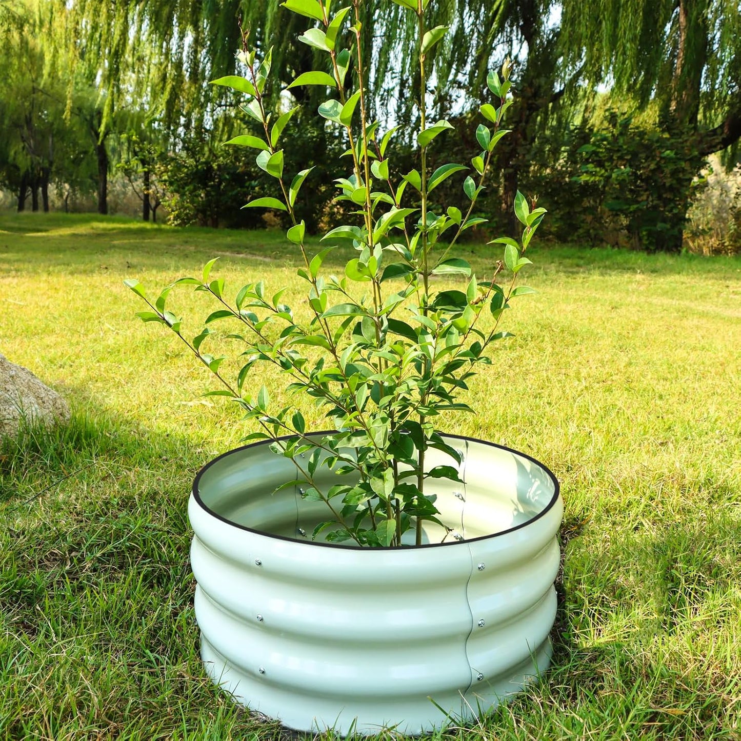 SnugNiture 2x2x1ft Round Galvanized Raised Garden Bed Kit Outdoor, Metal Planter Box for Planting Plants Vegetables, White